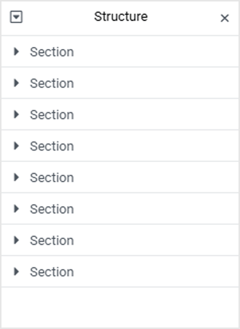 User interface panel titled Structure listing eight expandable sections labeled Section.