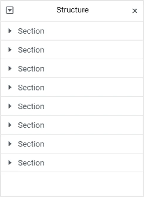 User interface panel titled Structure listing eight expandable sections labeled Section.