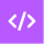 White code brackets symbol on a purple square background, representing coding or programming.