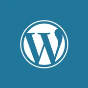 WordPress logo with white stylized W inside a circle on a blue background.