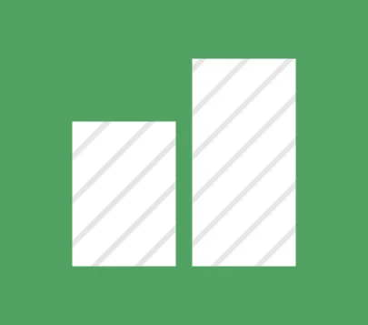 Two white vertical bars of different heights on a green background resembling a bar chart icon.
