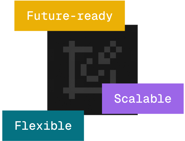 Graphic with words: Future-ready, Flexible, and Scalable around a pixelated chart icon.