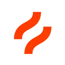 Two orange stylized curved lines on a black background.