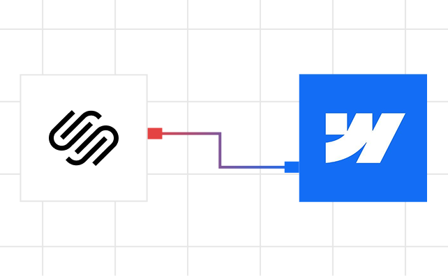 Squarespace logo on left connected by line to Weebly logo on right, showing migration process.