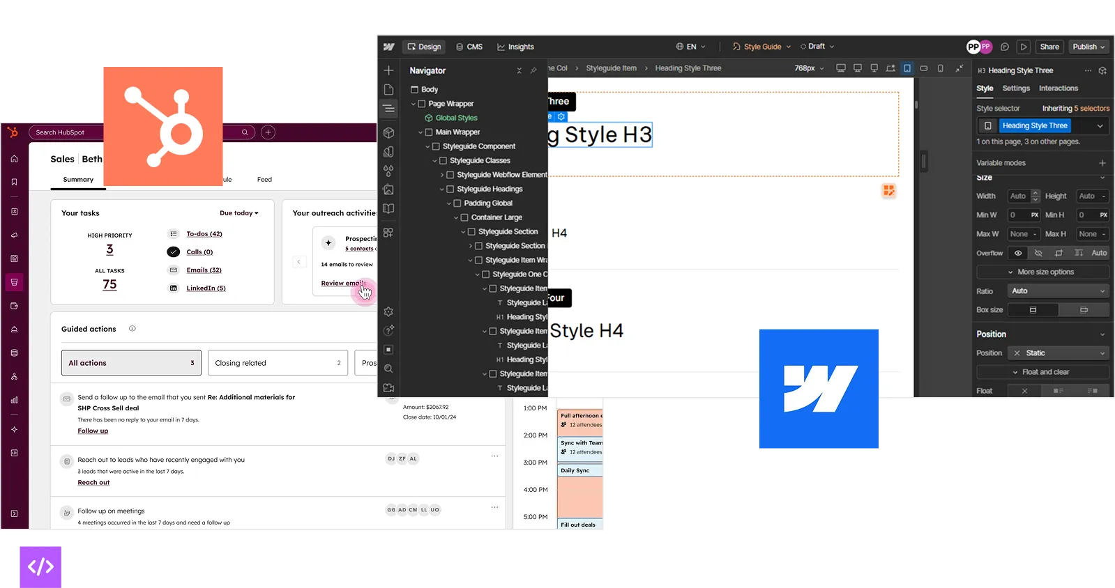Collage of website design and development tools with WordPress and Webflow logos visible.