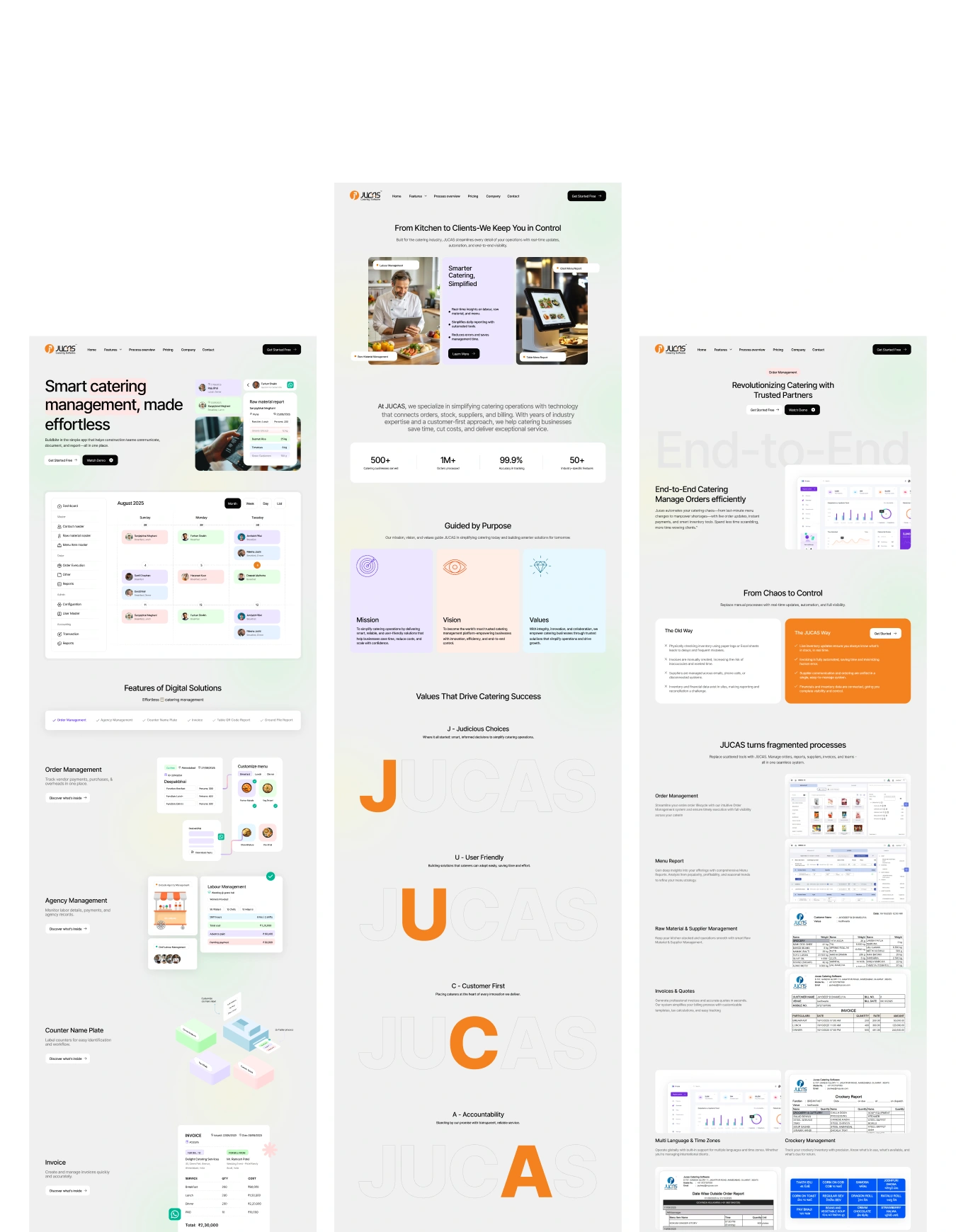 SaaS catering operations platform UI layout