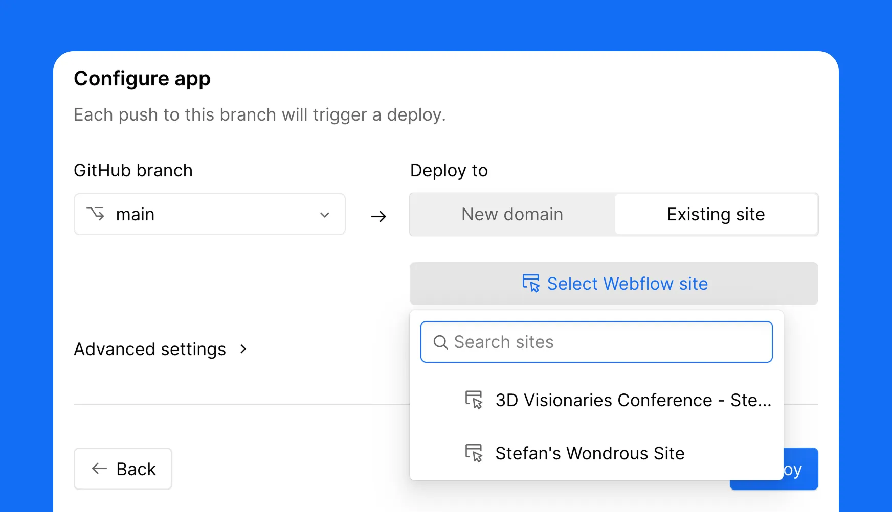 Webflow builds the app