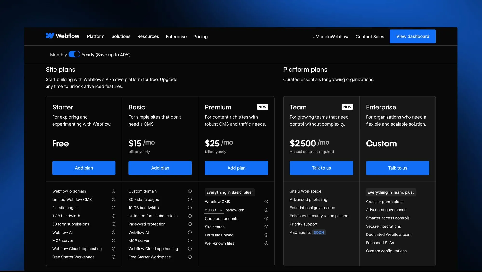 Webflow Ecommerce Plans
