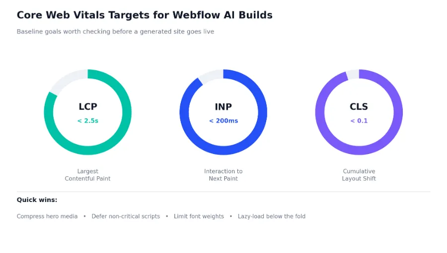 core web vitals targets for webflow ai builds