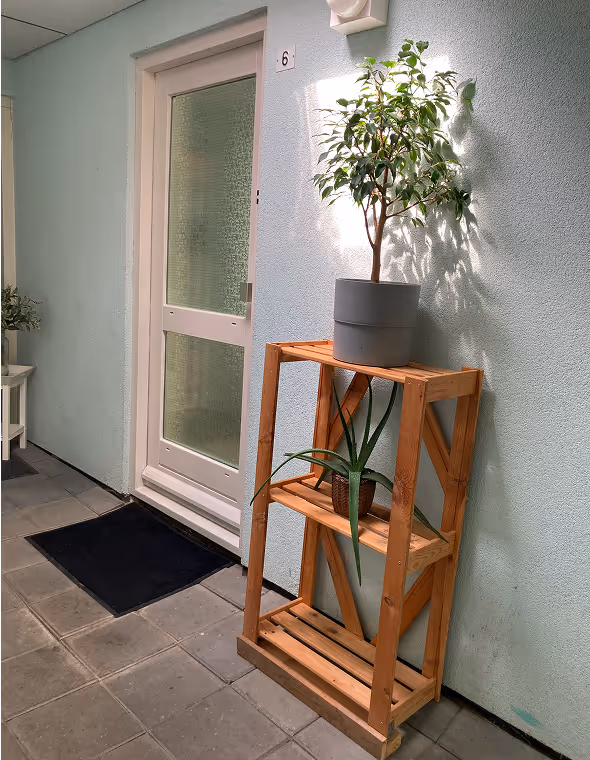 The entrance of the Muse Maven Salon inside the building with a glassed door