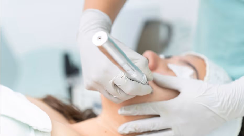 Illustration about using a dermapen equipment in a salon
