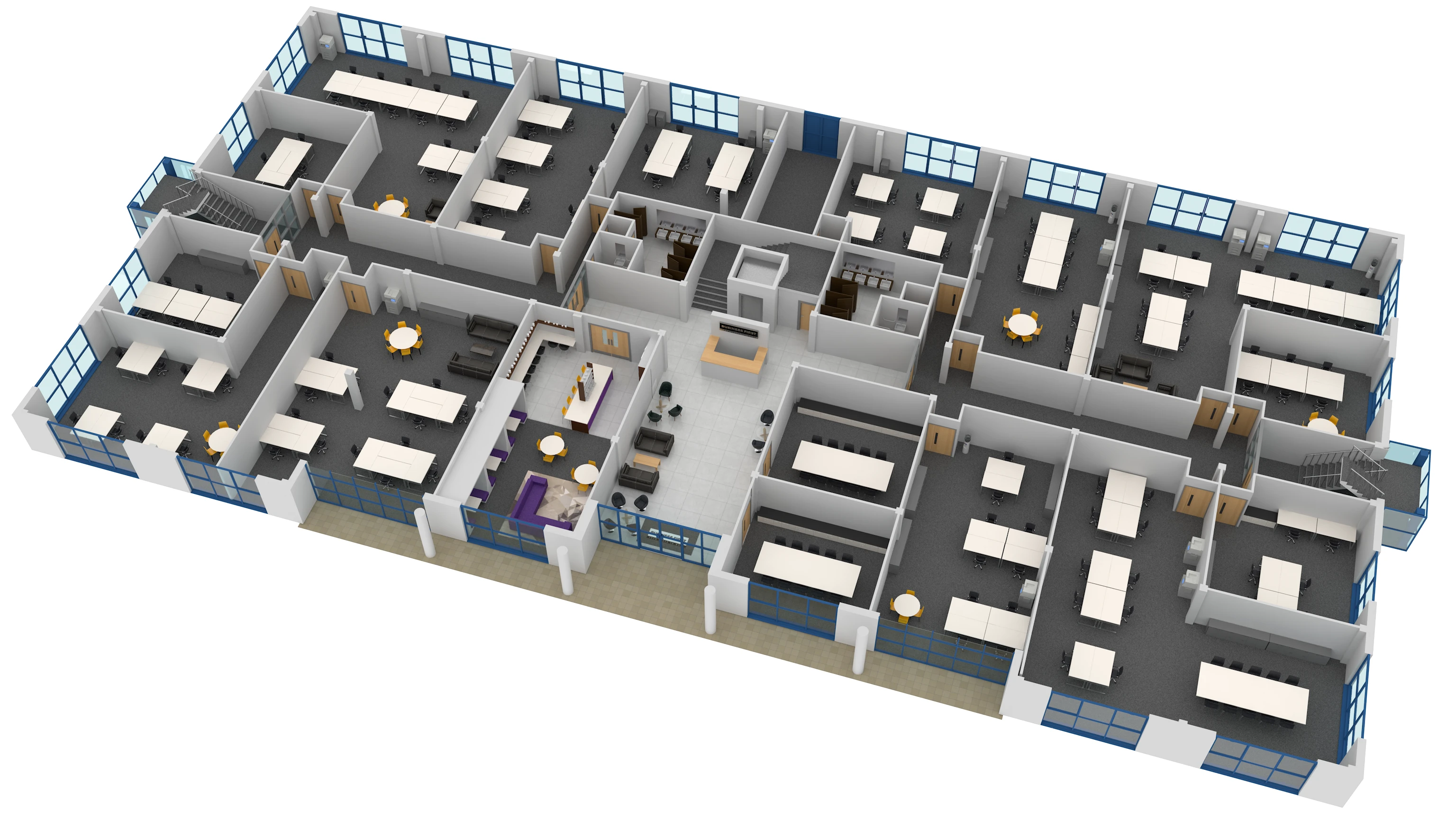 3D floor plan of an industrial unit, illustrating Visual Harmony's 3D floor plan service