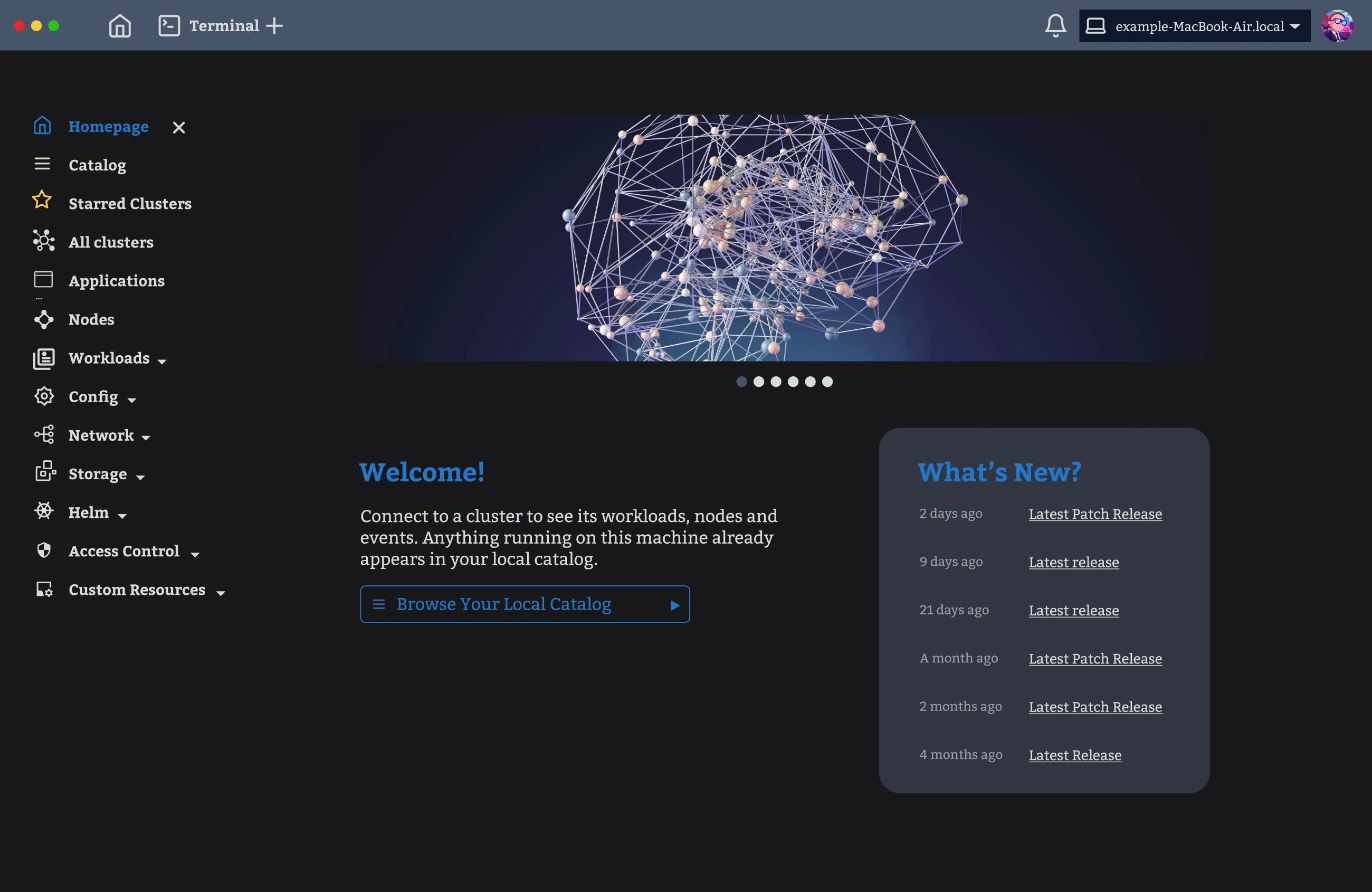 The application homepage with the left navigation column open, showing icons and labels together