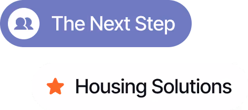 Button labeled 'The Next Step' and tag labeled 'Housing Solutions' with a star icon.