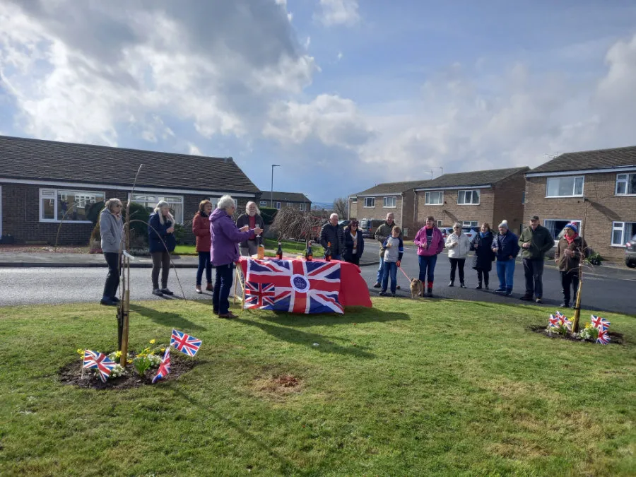 The parish council have planted 2 cherry trees on a green area in High Riggs to celebrate the Queen's Platinum Jubilee.