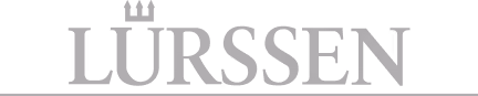 Lürssen logo with stylized text and horizontal lines above and below it. Lurssen logo.