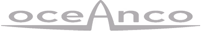 Oceanco company logo in stylized gray font on a transparent background. Oceanco logo.