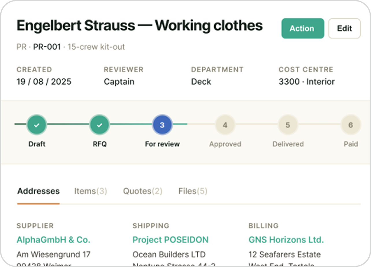 Dashboard showing 12 certs with +25, 8 crew docs with -18, 24 risks with -18, and alerts status by John Snow.
