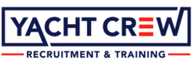 Logo text reads 'YACHT CREW' with red bars replacing the letter E, and 'RECRUITMENT & TRAINING' below.