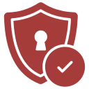 Red shield with a keyhole icon and a checkmark symbol indicating security or protection.