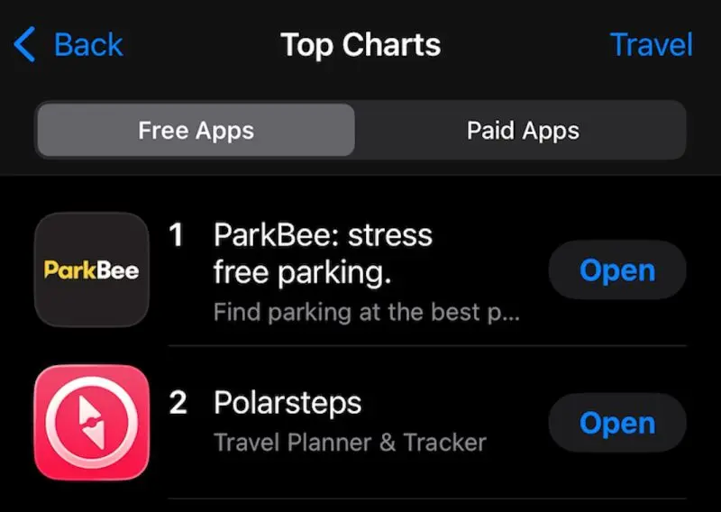 Classement #1 de ParkBee App Store