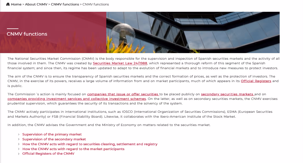 CNMV functions: Spanish securities market commission supervision and regulation overview