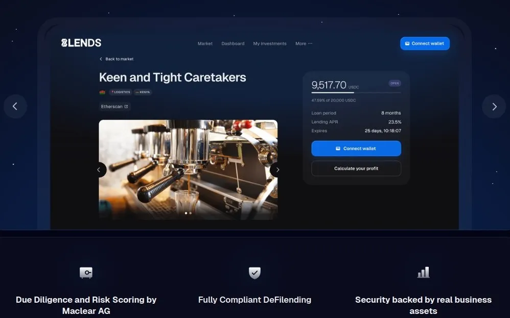 Screenshot of a 8lends - DeFi lending platform interface
