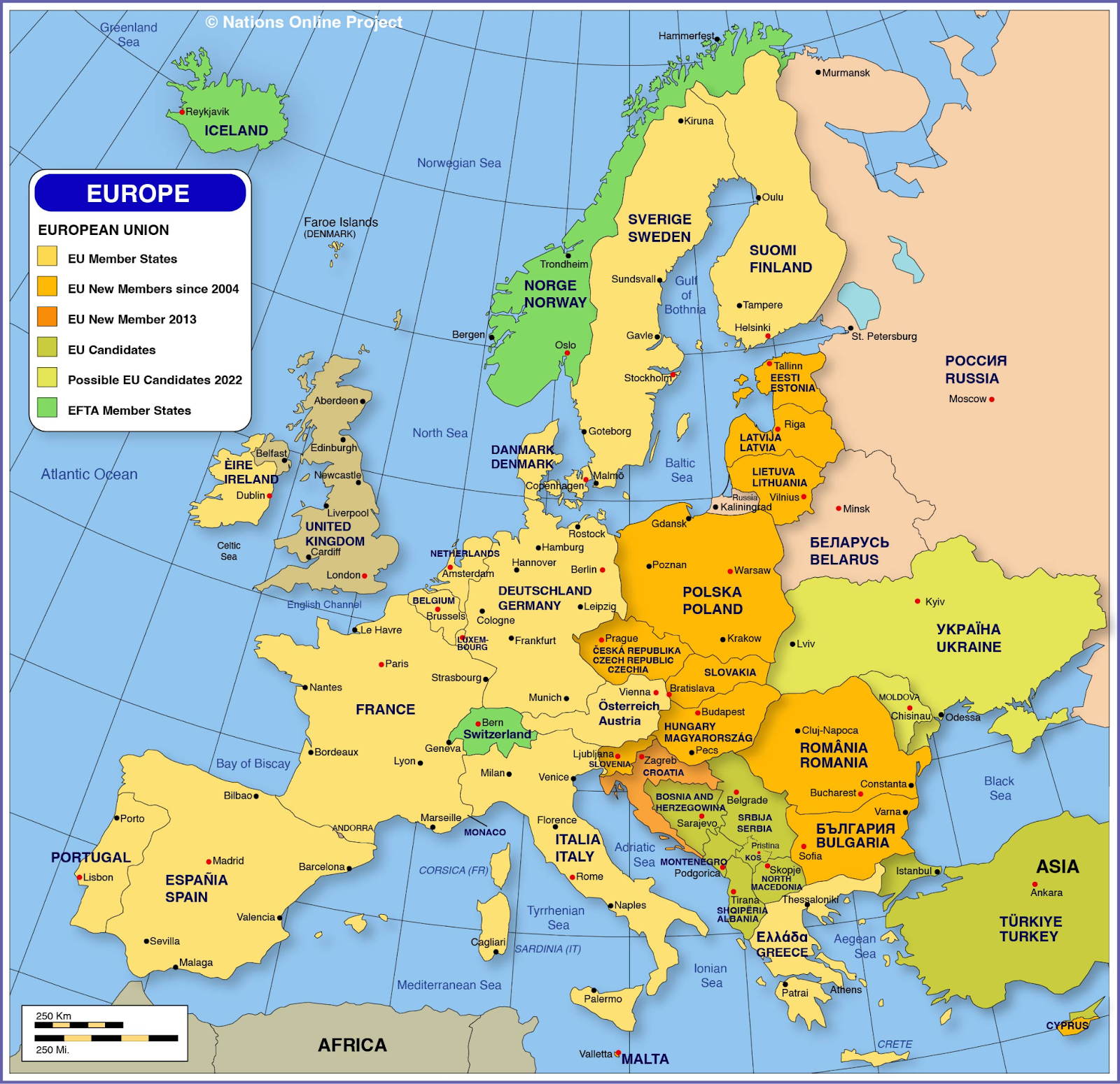 European Union member states map showing Bulgaria location in EU