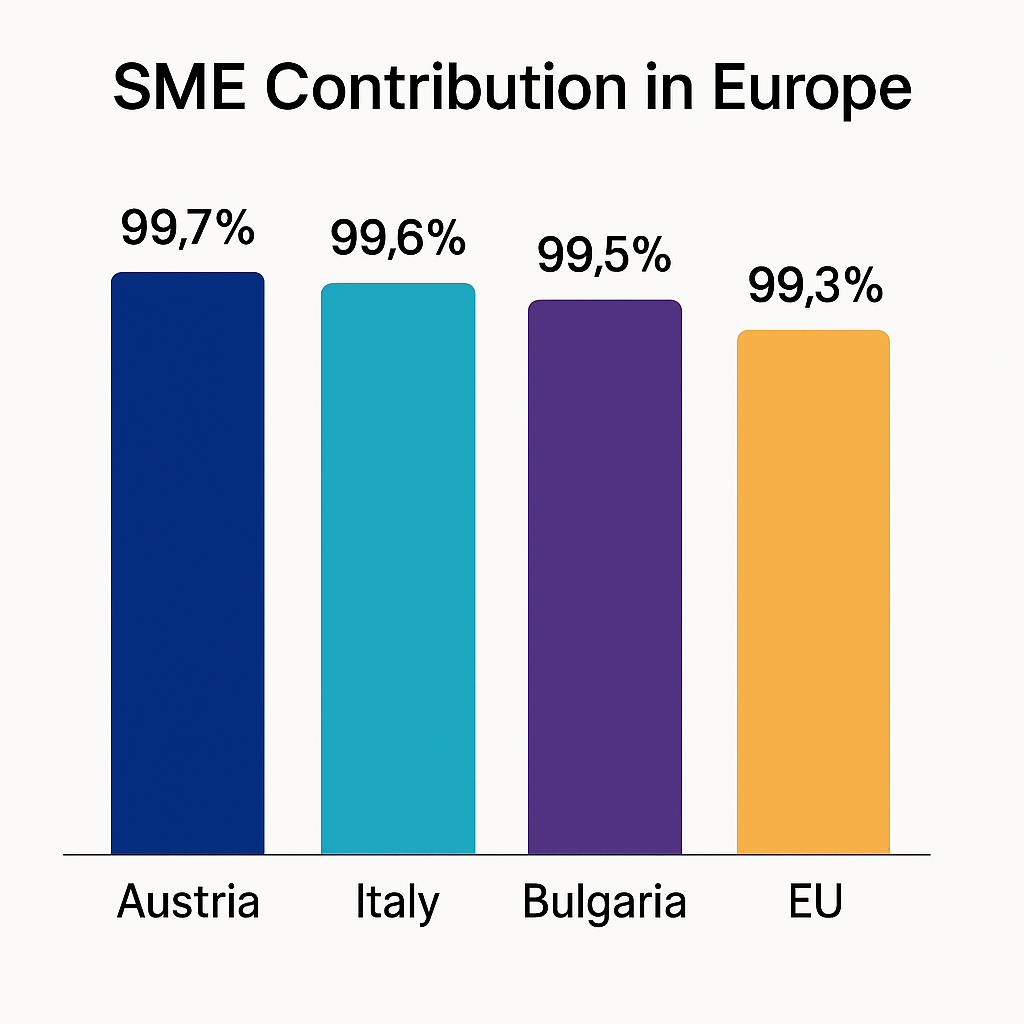 SME contribution in Europe comparison chart - Austria Italy Bulgaria EU percentages