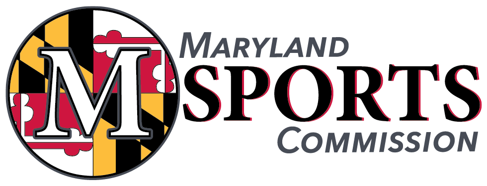 Logo with Maryland state flag pattern forming an M and text Maryland Sports Commission.