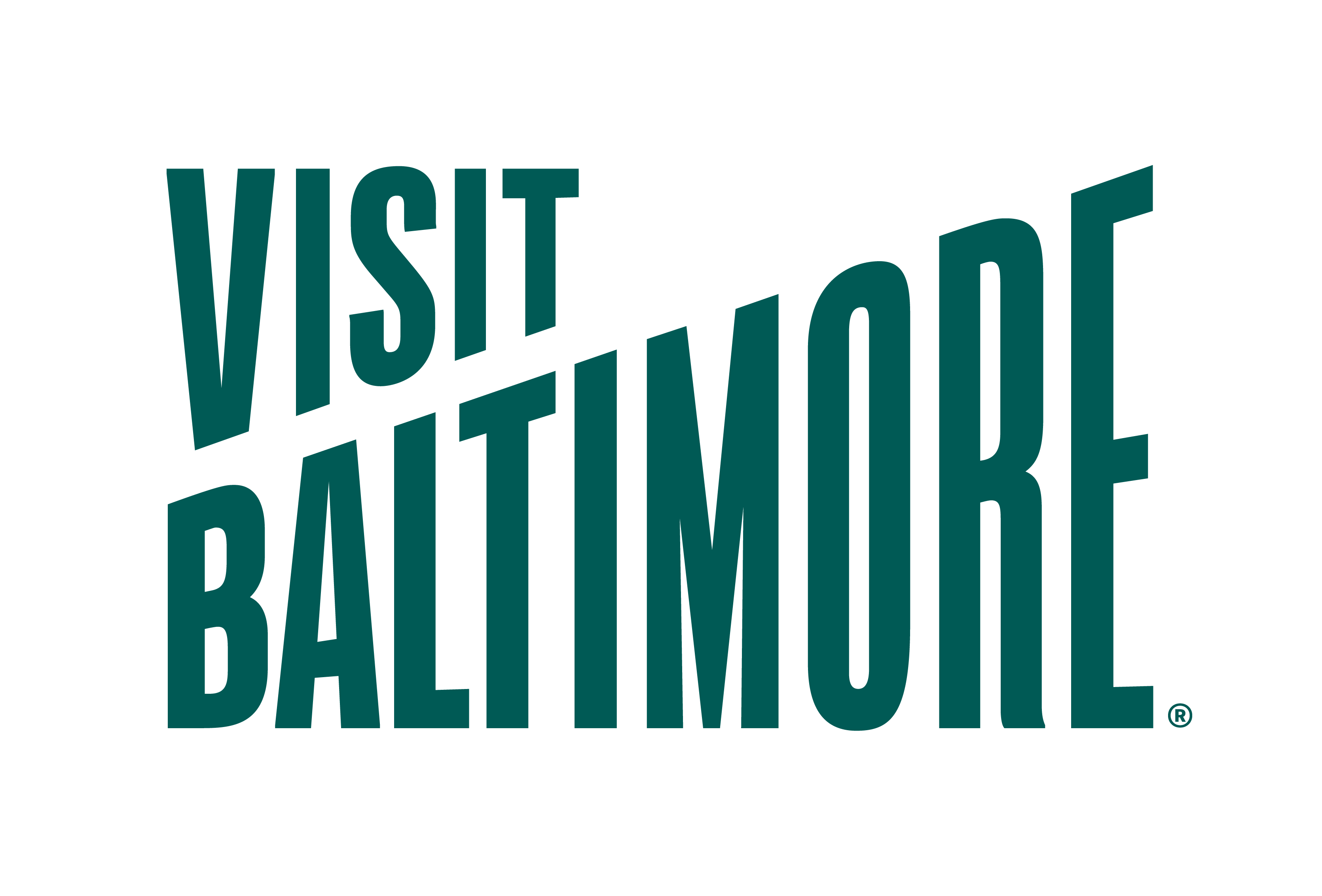 Bold text reading Visit Baltimore in stylized uppercase letters slanting upward.