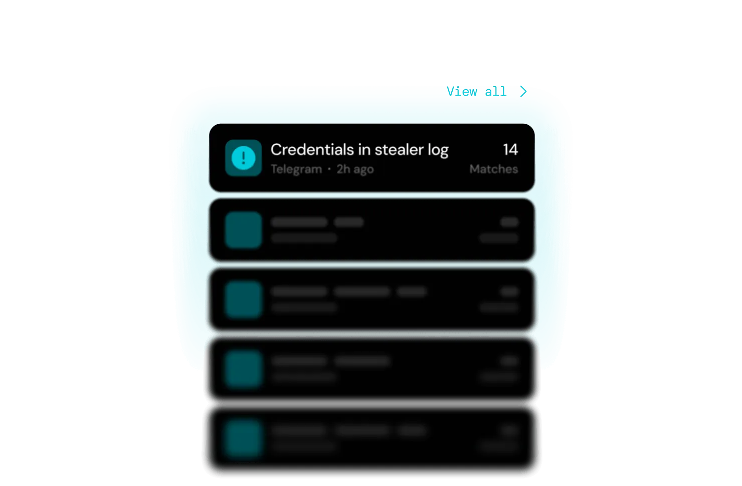 Notification panel showing 14 matches for 'Credentials in stealer log' from Telegram 2 hours ago.
