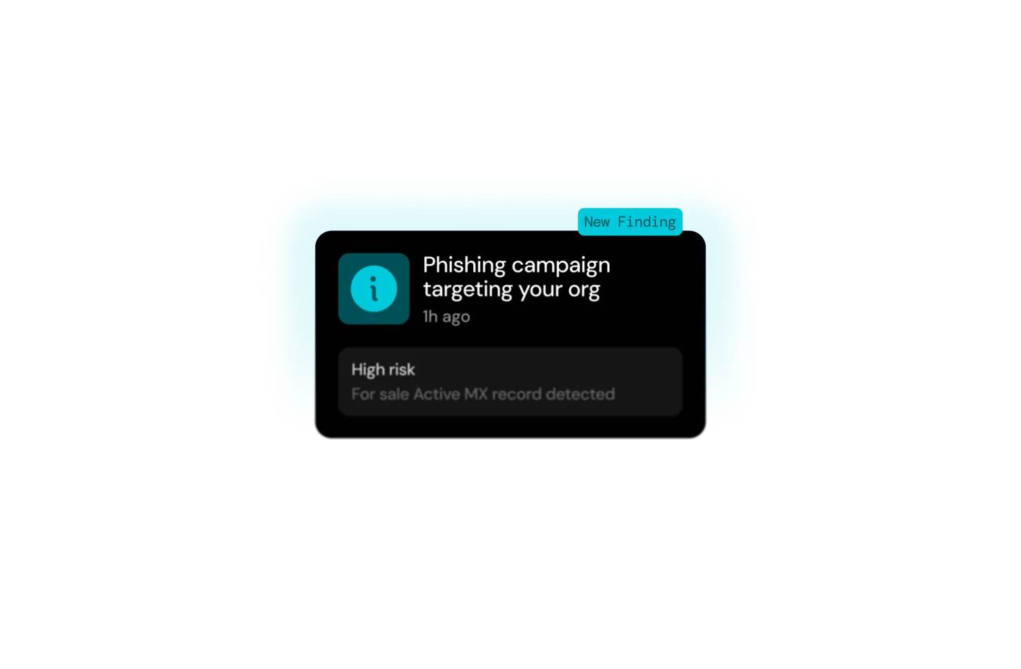 Notification of new phishing campaign targeting your organization with high risk and active MX record detected.