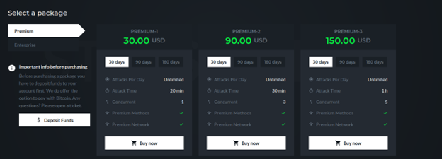 Pricing packages available for Stressthem, “premium”