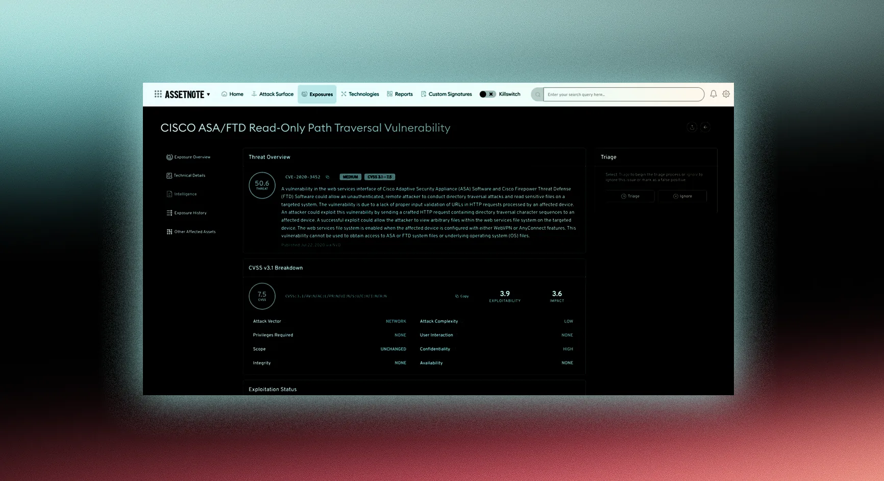 New CVE Threat Intelligence tab added to Assetnote’s exposure details page