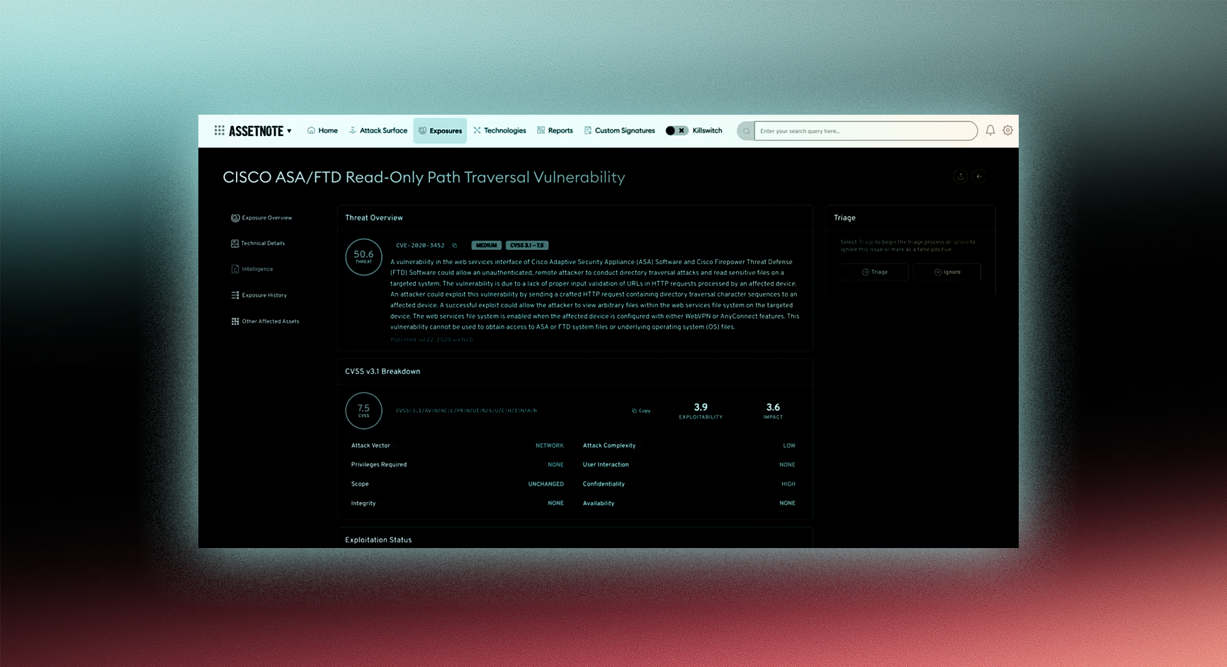 New CVE Threat Intelligence tab added to Assetnote’s exposure details page