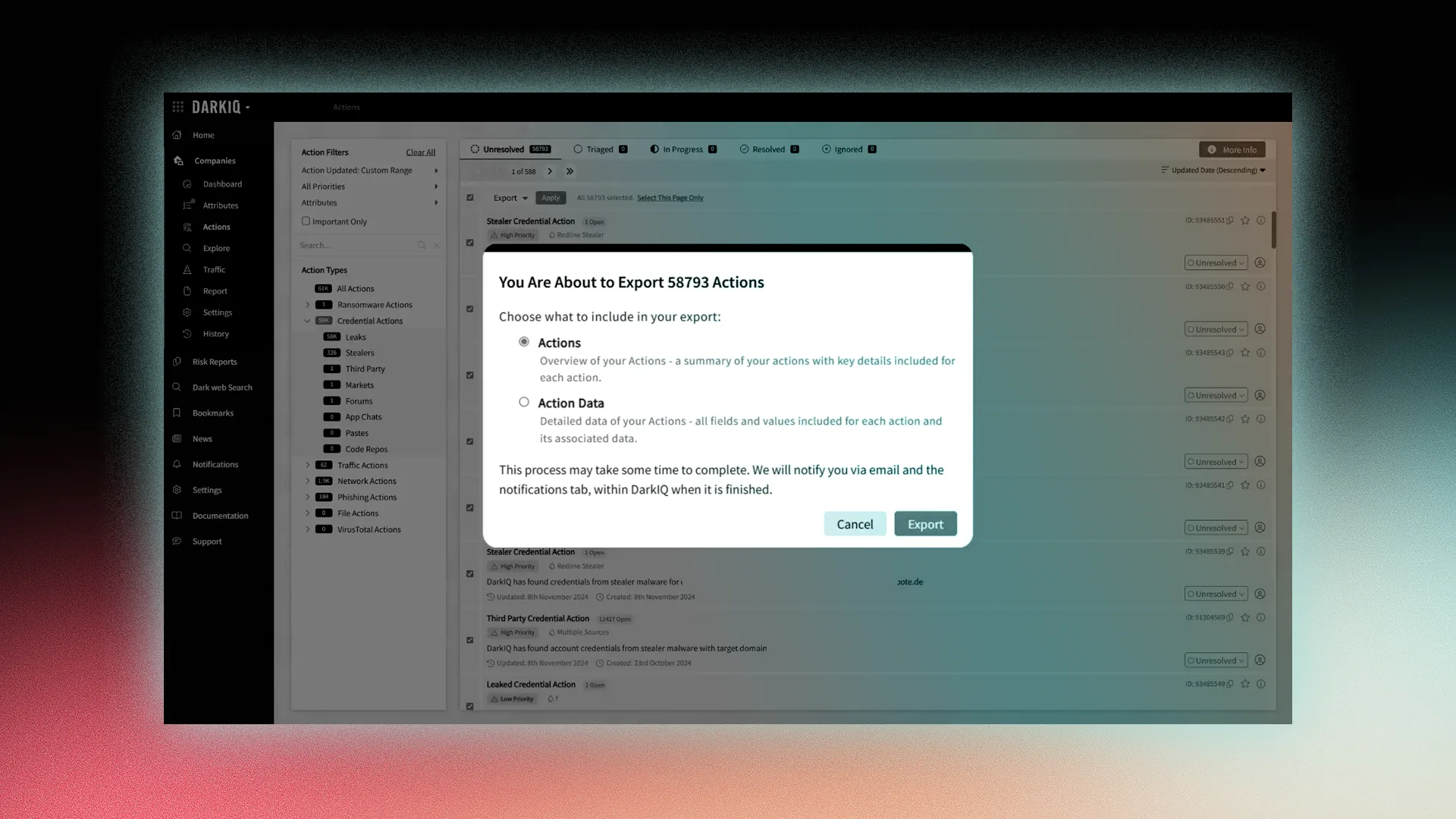 New DarkIQ workflow filtering and export enhancements