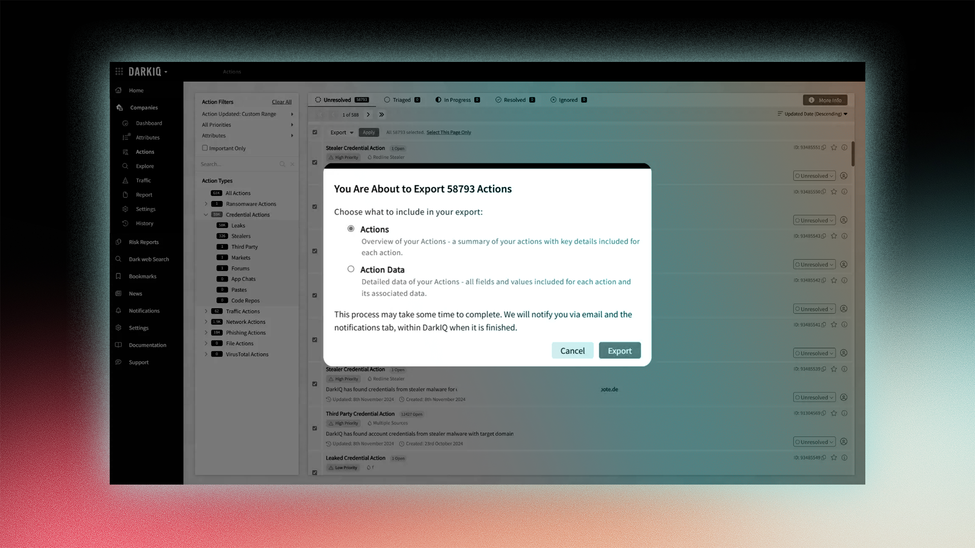 New DarkIQ workflow filtering and export enhancements