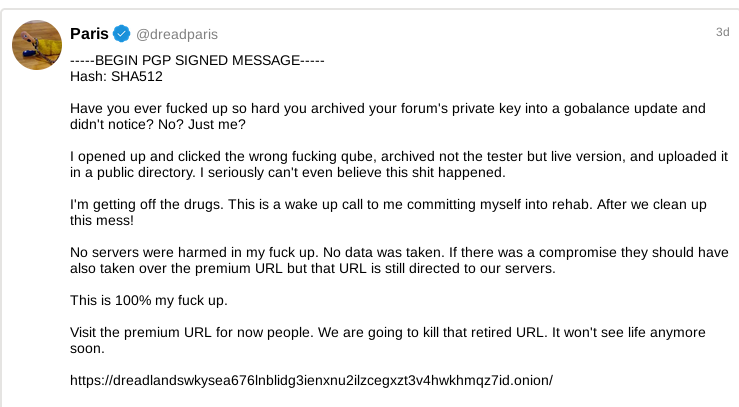 Announcement directing users to the backup address
