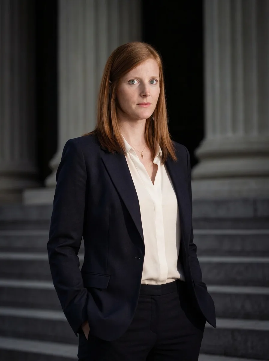 Woman standing outside a courthouse