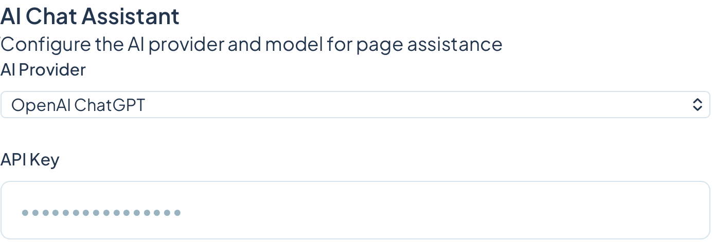 AI settings with your own provider and API key