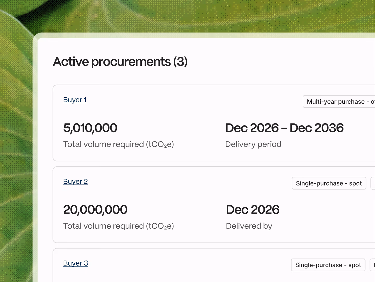 Abatable access demand module connecting carbon project developers with verified corporate buyers.