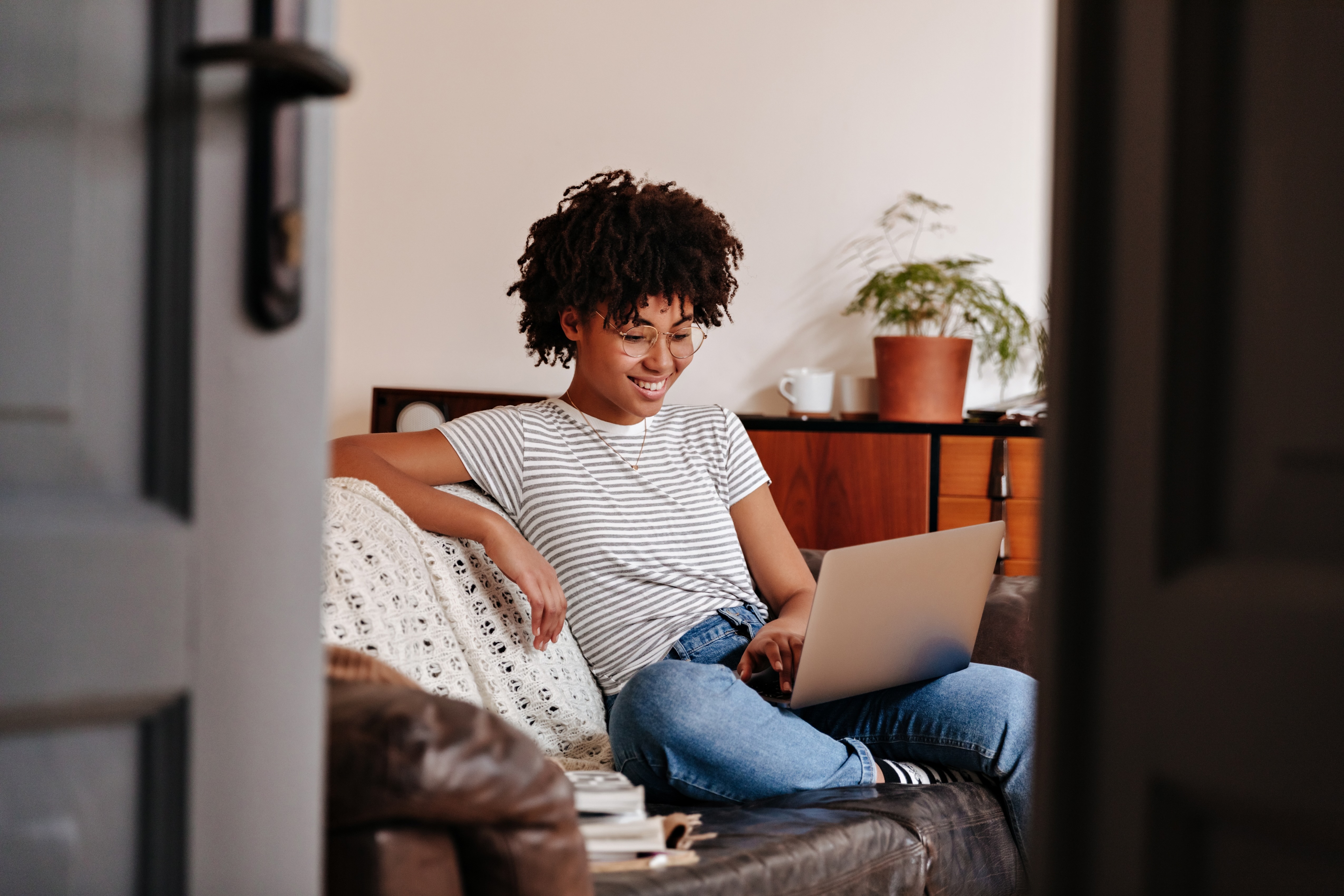 Woman using laptop stock image
