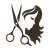 A woman's hair and scissors icon