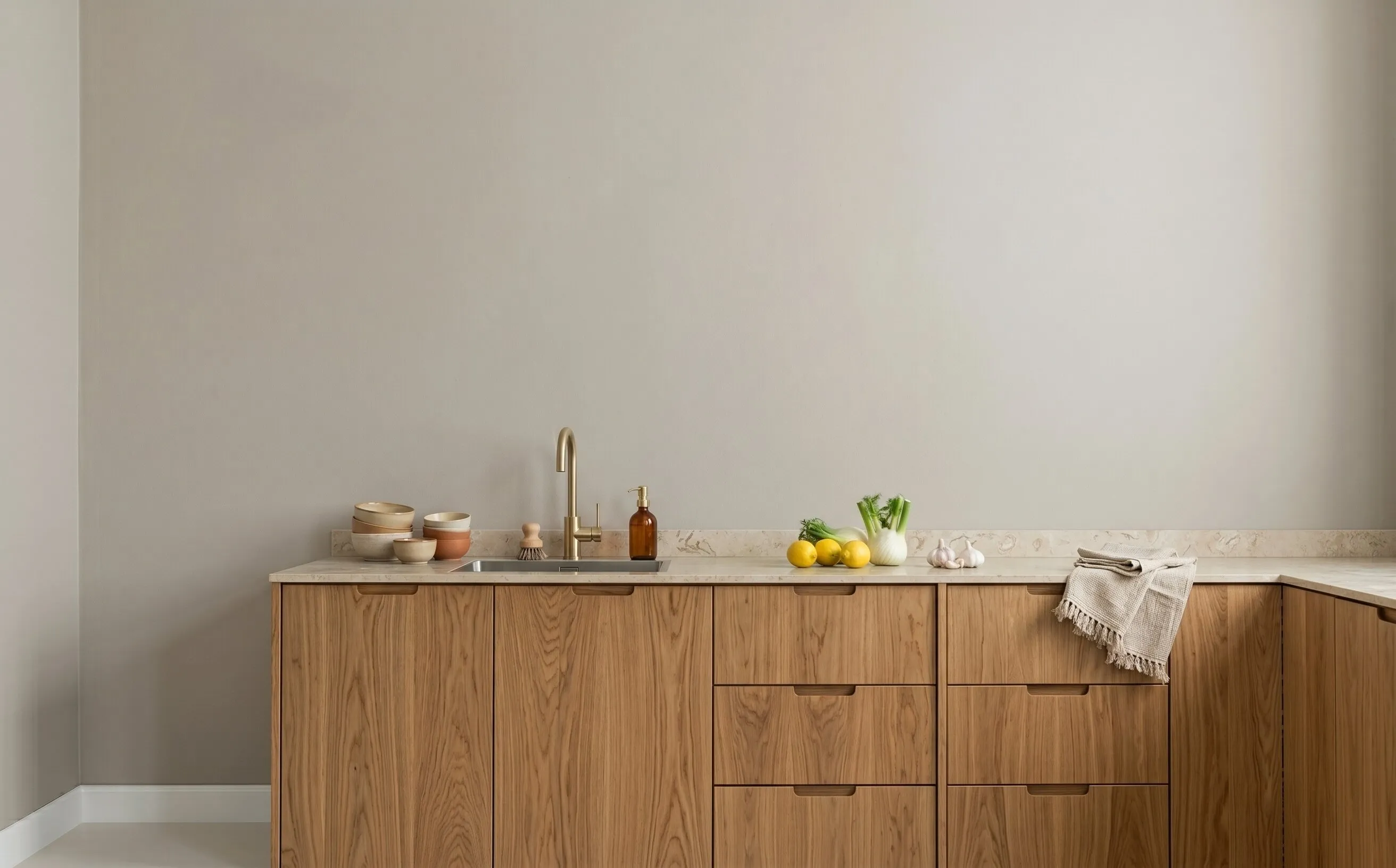 Ready-made kitchen in Curate, prints above the counter