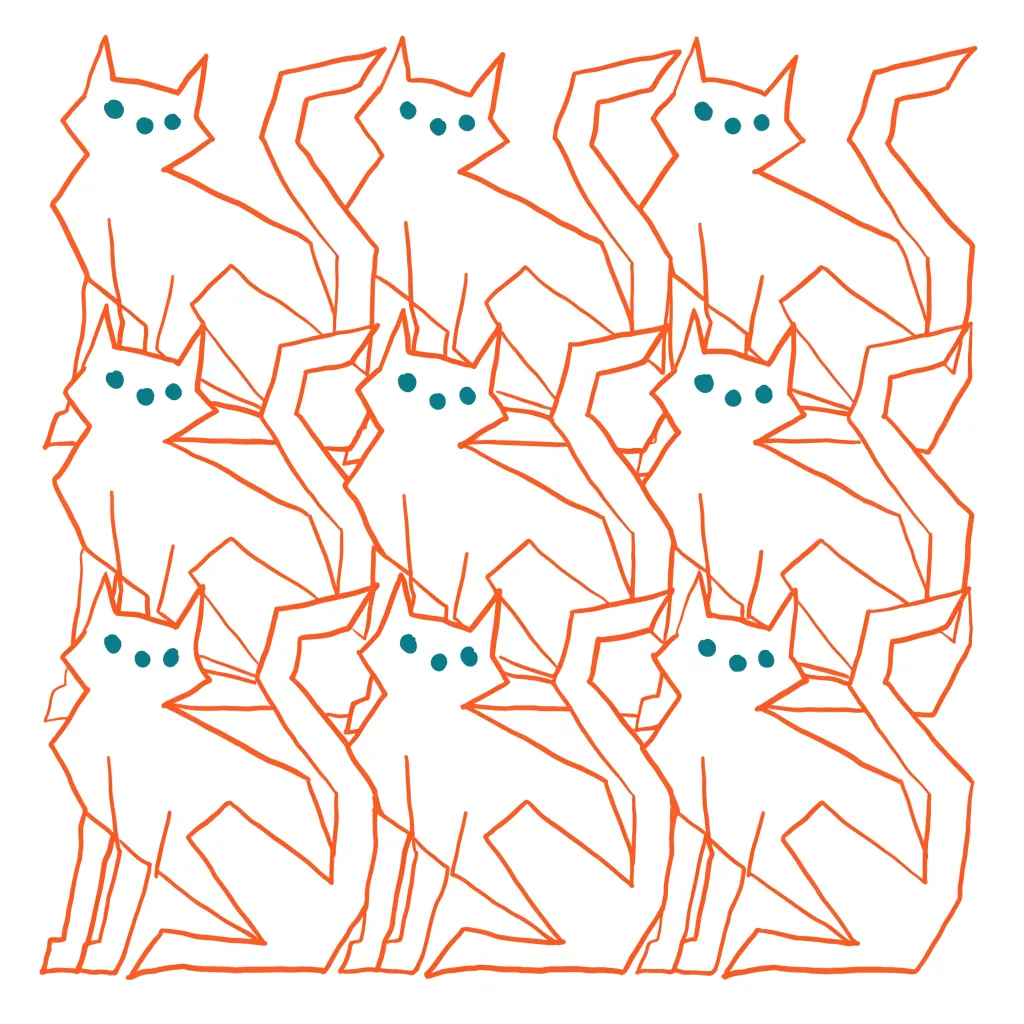 Line drawing print of orange cats with teal eyes