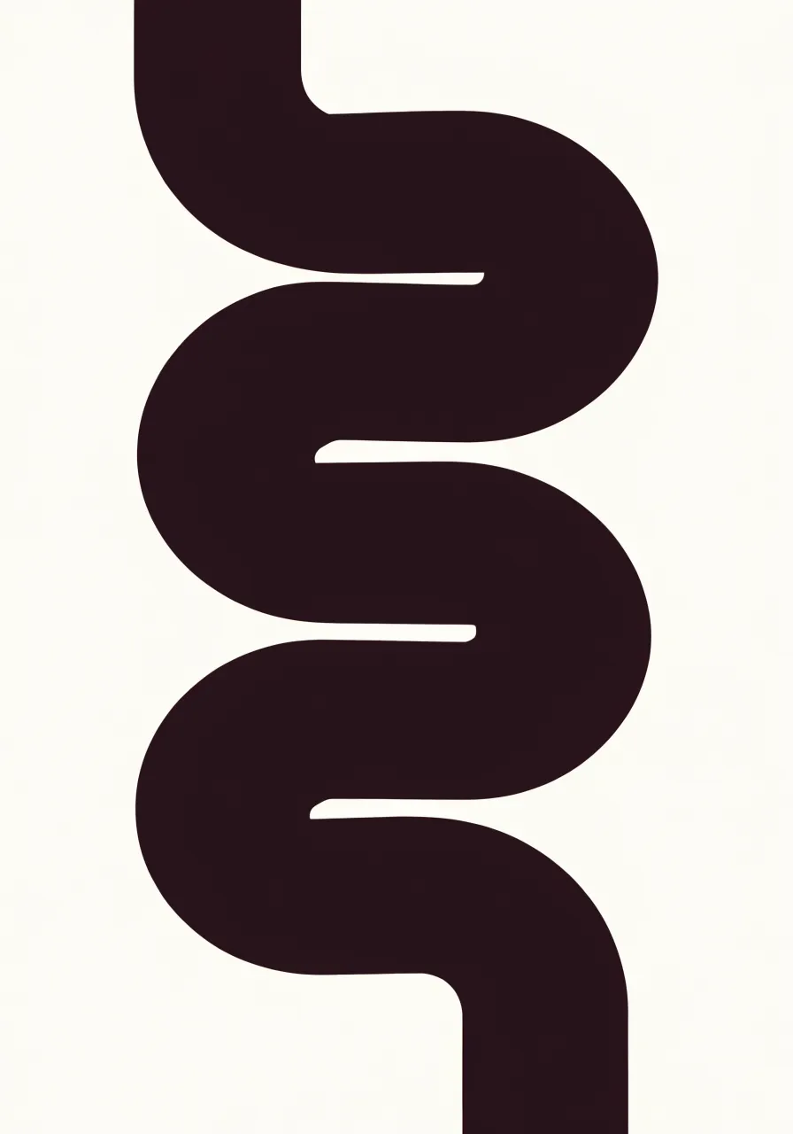 Print of a thick black wavy line on cream