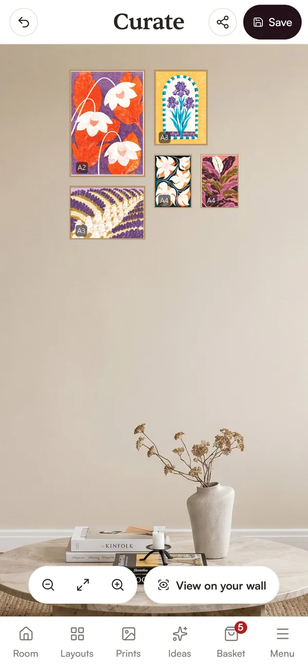 The same wall in the Curate planner on a phone