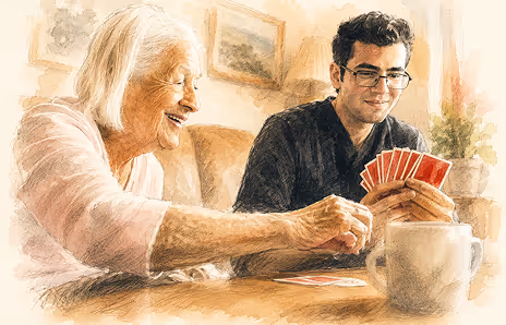 Playing card game together